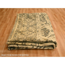Load image into Gallery viewer, 7&#39;10&quot;x9&#39;9&quot; Earth Tone Colors, All Over Leaf Design, Undyed Natural Wool, Zero Pile, Distressed, Shaved Low, Hand Knotted, Oriental Rug FWR457152
