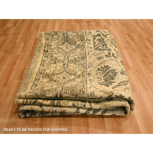 7'10"x9'9" Earth Tone Colors, All Over Leaf Design, Undyed Natural Wool, Zero Pile, Distressed, Shaved Low, Hand Knotted, Oriental Rug FWR457152