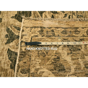 7'10"x9'9" Earth Tone Colors, All Over Leaf Design, Undyed Natural Wool, Zero Pile, Distressed, Shaved Low, Hand Knotted, Oriental Rug FWR457152