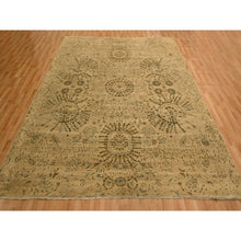 Load image into Gallery viewer, 7&#39;9&quot;x10&#39;1&quot; Earth Tone Colors, Arts and Crafts Design, Undyed Natural Wool, Zero Pile, Distressed, Shaved Low, Hand Knotted, Oriental Rug FWR457158