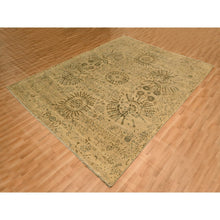 Load image into Gallery viewer, 7&#39;9&quot;x10&#39;1&quot; Earth Tone Colors, Arts and Crafts Design, Undyed Natural Wool, Zero Pile, Distressed, Shaved Low, Hand Knotted, Oriental Rug FWR457158