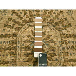 7'9"x10'1" Earth Tone Colors, Arts and Crafts Design, Undyed Natural Wool, Zero Pile, Distressed, Shaved Low, Hand Knotted, Oriental Rug FWR457158