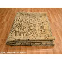 Load image into Gallery viewer, 7&#39;9&quot;x10&#39;1&quot; Earth Tone Colors, Arts and Crafts Design, Undyed Natural Wool, Zero Pile, Distressed, Shaved Low, Hand Knotted, Oriental Rug FWR457158