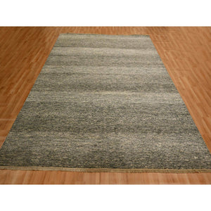 7'9"x10'2" Storm Gray, Modern Grass Design, Tone on Tone, Undyed Natural Wool, Hand Knotted, Oriental Rug FWR457164