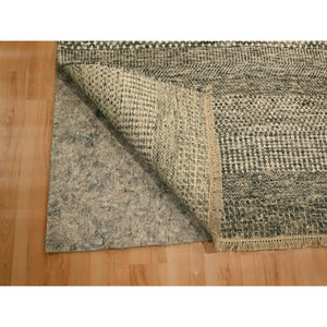 7'9"x10'2" Storm Gray, Modern Grass Design, Tone on Tone, Undyed Natural Wool, Hand Knotted, Oriental Rug FWR457164