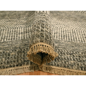 7'9"x10'2" Storm Gray, Modern Grass Design, Tone on Tone, Undyed Natural Wool, Hand Knotted, Oriental Rug FWR457164