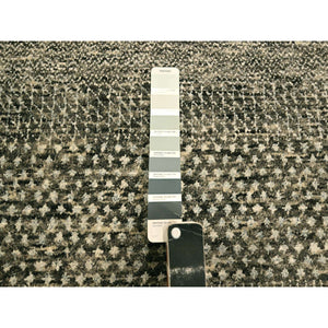 7'9"x10'2" Storm Gray, Modern Grass Design, Tone on Tone, Undyed Natural Wool, Hand Knotted, Oriental Rug FWR457164