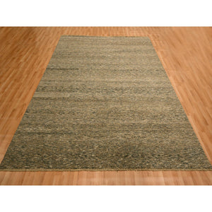 7'6"x10' Bison Brown, Modern Grass Design with Distinct Abrash, Undyed Natural Wool, Tone on Tone, Hand Knotted, Oriental Rug FWR457176