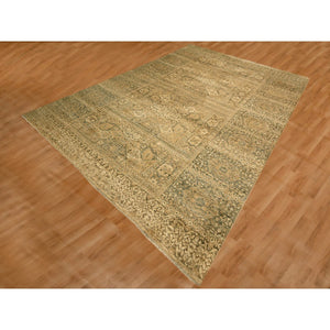 10'x13'8" Nuthatch Brown, Mamluk Design, Zero Pile, Distressed, Shaved Low, Hand Knotted, 100% Wool, Oriental Rug FWR457194