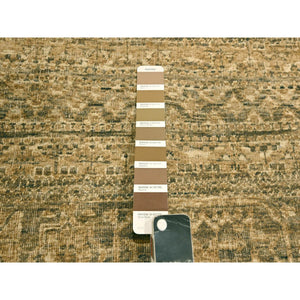 10'x13'8" Nuthatch Brown, Mamluk Design, Zero Pile, Distressed, Shaved Low, Hand Knotted, 100% Wool, Oriental Rug FWR457194