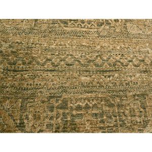 10'x13'8" Nuthatch Brown, Mamluk Design, Zero Pile, Distressed, Shaved Low, Hand Knotted, 100% Wool, Oriental Rug FWR457194