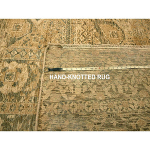 10'x13'8" Nuthatch Brown, Mamluk Design, Zero Pile, Distressed, Shaved Low, Hand Knotted, 100% Wool, Oriental Rug FWR457194