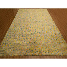 Load image into Gallery viewer, 9&#39;x12&#39;2&quot; Golden Yellow, THE BUTTONS, Sari Silk, Hand Knotted, Soft to the Touch, Oriental Rug FWR457200