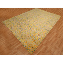 Load image into Gallery viewer, 9&#39;x12&#39;2&quot; Golden Yellow, THE BUTTONS, Sari Silk, Hand Knotted, Soft to the Touch, Oriental Rug FWR457200