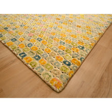Load image into Gallery viewer, 9&#39;x12&#39;2&quot; Golden Yellow, THE BUTTONS, Sari Silk, Hand Knotted, Soft to the Touch, Oriental Rug FWR457200