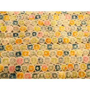 9'x12'2" Golden Yellow, THE BUTTONS, Sari Silk, Hand Knotted, Soft to the Touch, Oriental Rug FWR457200