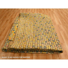 Load image into Gallery viewer, 9&#39;x12&#39;2&quot; Golden Yellow, THE BUTTONS, Sari Silk, Hand Knotted, Soft to the Touch, Oriental Rug FWR457200