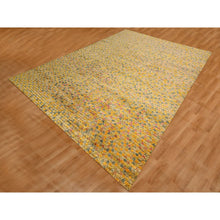 Load image into Gallery viewer, 8&#39;10&quot;x12&#39;2&quot; Amber Gold, THE BUTTONS, Sari Silk, Hand Knotted, Soft to the Touch, Oriental Rug FWR457206