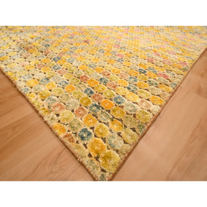 8'10"x12'2" Amber Gold, THE BUTTONS, Sari Silk, Hand Knotted, Soft to the Touch, Oriental Rug FWR457206