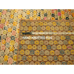 8'10"x12'2" Amber Gold, The Buttons, Sari Silk, Hand Knotted, Soft To The Touch, Oriental Rug FWR457206