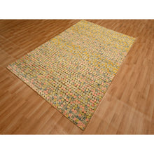 Load image into Gallery viewer, 5&#39;x7&#39;7&quot; Golden Yellow, THE BUTTONS, Sari Silk, Hand Knotted, Soft to the Touch, Oriental Rug FWR457212