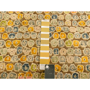 5'x7'7" Golden Yellow, THE BUTTONS, Sari Silk, Hand Knotted, Soft to the Touch, Oriental Rug FWR457212
