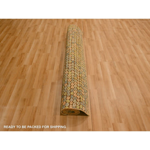 5'x7'7" Golden Yellow, THE BUTTONS, Sari Silk, Hand Knotted, Soft to the Touch, Oriental Rug FWR457212