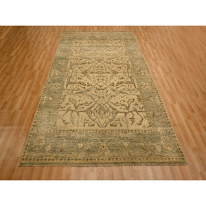 6'x9'7" Ecru Brown, Bijar Garus Design, Zero Pile, Distressed, Shaved Low, Hand Knotted, Undyed Natural Wool, Oriental Rug FWR457218