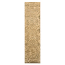 Load image into Gallery viewer, 2&#39;4&quot;x20&#39; Khaki Brown, Agra Medallion Design, Zero Pile, Distressed, Shaved Low, Hand Knotted, 100% Wool, XL Runner, Oriental Rug FWR457242