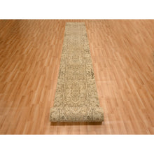 Load image into Gallery viewer, 2&#39;4&quot;x20&#39; Khaki Brown, Agra Medallion Design, Zero Pile, Distressed, Shaved Low, Hand Knotted, 100% Wool, XL Runner, Oriental Rug FWR457242