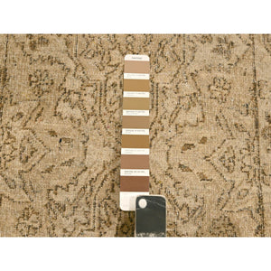 2'4"x20' Khaki Brown, Agra Medallion Design, Zero Pile, Distressed, Shaved Low, Hand Knotted, 100% Wool, XL Runner, Oriental Rug FWR457242