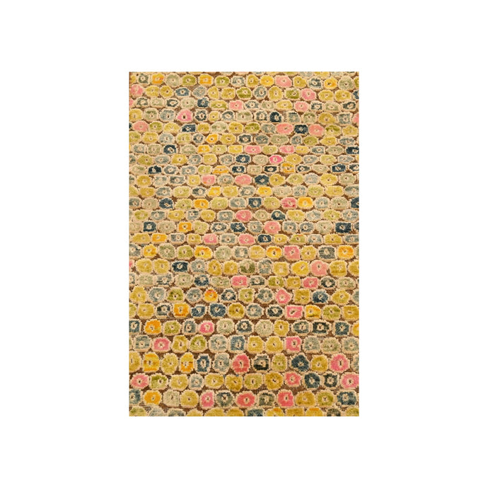 2'x3' Amber Gold, THE BUTTONS, Sari Silk, Hand Knotted, Soft to the Touch, Sample, Mat, Oriental Rug FWR457248