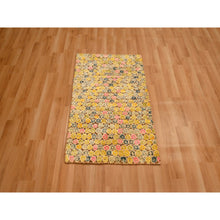 Load image into Gallery viewer, 2&#39;x3&#39; Amber Gold, THE BUTTONS, Sari Silk, Hand Knotted, Soft to the Touch, Sample, Mat, Oriental Rug FWR457248