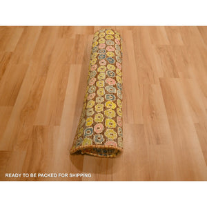 2'x3' Amber Gold, THE BUTTONS, Sari Silk, Hand Knotted, Soft to the Touch, Sample, Mat, Oriental Rug FWR457248
