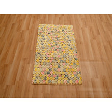 Load image into Gallery viewer, 2&#39;x3&#39; Golden Yellow, THE BUTTONS, Sari Silk, Hand Knotted, Soft to the Touch, Sample, Mat, Oriental Rug FWR457254