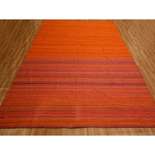 Load image into Gallery viewer, 8&#39;x10&#39;1&quot; Sunset Colors, Plain Solid Design, Kilim, Wool and Sari Silk, Hand Knotted, Oriental Rug FWR457260
