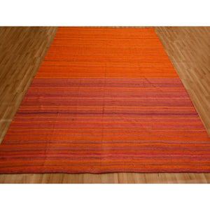 8'x10'1" Sunset Colors, Plain Solid Design, Kilim, Wool and Sari Silk, Hand Knotted, Oriental Rug FWR457260