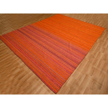 Load image into Gallery viewer, 8&#39;x10&#39;1&quot; Sunset Colors, Plain Solid Design, Kilim, Wool and Sari Silk, Hand Knotted, Oriental Rug FWR457260