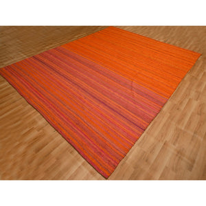 8'x10'1" Sunset Colors, Plain Solid Design, Kilim, Wool and Sari Silk, Hand Knotted, Oriental Rug FWR457260