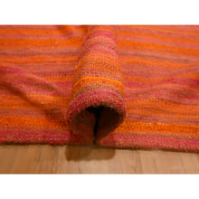 Load image into Gallery viewer, 8&#39;x10&#39;1&quot; Sunset Colors, Plain Solid Design, Kilim, Wool and Sari Silk, Hand Knotted, Oriental Rug FWR457260