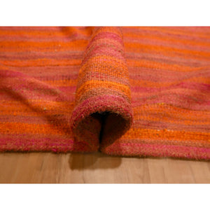 8'x10'1" Sunset Colors, Plain Solid Design, Kilim, Wool and Sari Silk, Hand Knotted, Oriental Rug FWR457260
