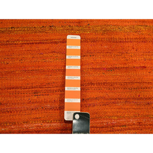 8'x10'1" Sunset Colors, Plain Solid Design, Kilim, Wool and Sari Silk, Hand Knotted, Oriental Rug FWR457260