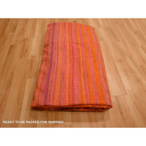 8'x10'1" Sunset Colors, Plain Solid Design, Kilim, Wool and Sari Silk, Hand Knotted, Oriental Rug FWR457260
