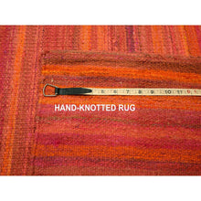 Load image into Gallery viewer, 8&#39;x10&#39;1&quot; Sunset Colors, Plain Solid Design, Kilim, Wool and Sari Silk, Hand Knotted, Oriental Rug FWR457260