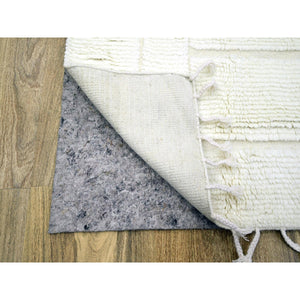 10'1"x14' Pearl White, Moroccan Weave With Grid Design, Solid, Textured Wool, Hand Knotted, Oriental Rug FWR457266