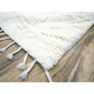 10'1"x14' Pearl White, Moroccan Weave With Grid Design, Solid, Textured Wool, Hand Knotted, Oriental Rug FWR457266
