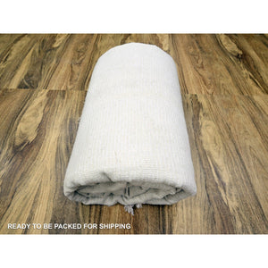 10'1"x14' Pearl White, Moroccan Weave With Grid Design, Solid, Textured Wool, Hand Knotted, Oriental Rug FWR457266