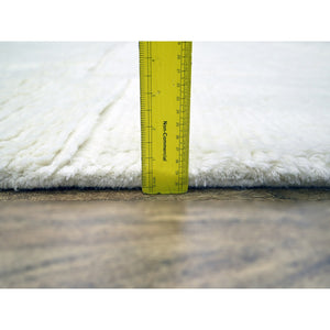 10'1"x14' Pearl White, Moroccan Weave With Grid Design, Solid, Textured Wool, Hand Knotted, Oriental Rug FWR457266