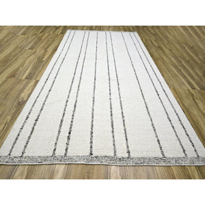 10'x14' Papyrus White, Moroccan Weave With Line Design, Modern, Shabby Chic, Textured Pile, Natural Undyed Wool, Hand Knotted, Oriental Rug FWR457272