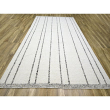 Load image into Gallery viewer, 10&#39;x14&#39; Papyrus White, Moroccan Weave With Line Design, Modern, Shabby Chic, Textured Pile, Natural Undyed Wool, Hand Knotted, Oriental Rug FWR457272